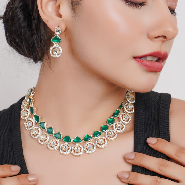 Divisha Alloy Gold-plated Delicate Green Jewellery Set - Distacart