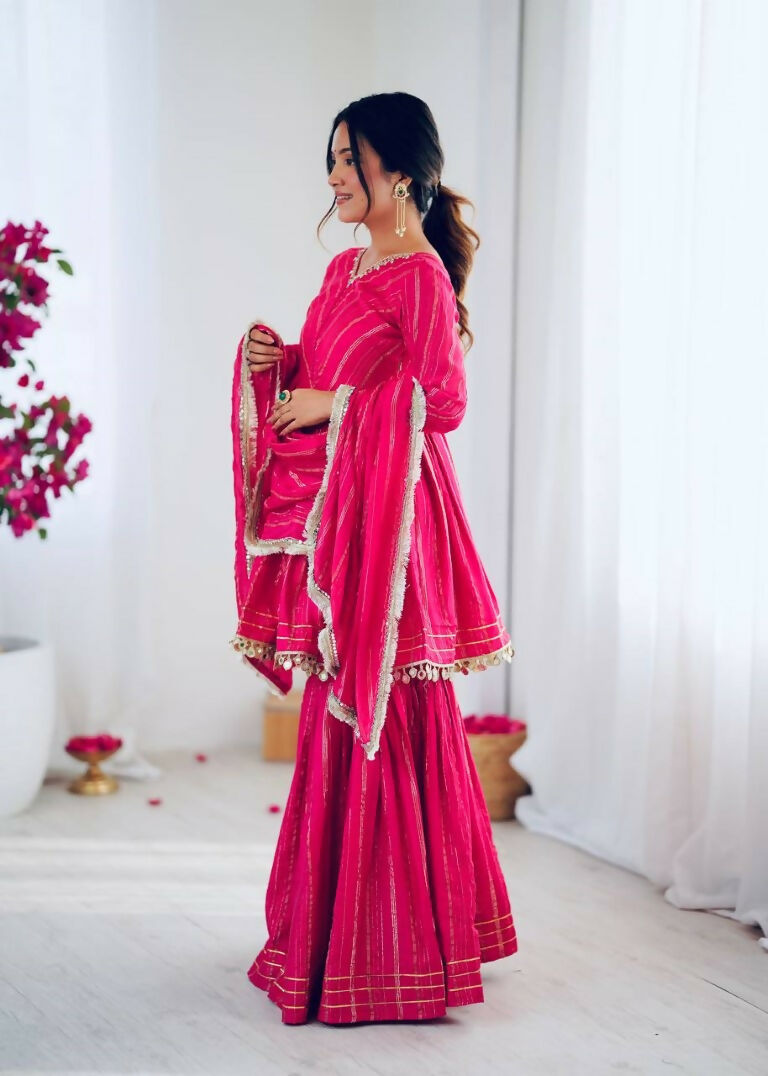 Teeya Creation Pink Color Mal Chanderi Silk Mirror Work And Hand Work Sharara set