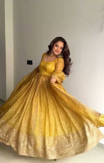 Thumbnail for Teeya Creation Elegant Mustard Yellow Solid Silk Anarkali Suit with Dupatta - Dista