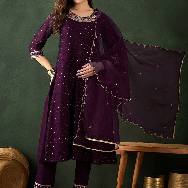Sangria Floral Embroidered Kurta with Trouser & Dupatta - Distacart