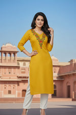 Thumbnail for SRS Fashion Yellow Embroidered Rayon Straight Kurta Set - Dista