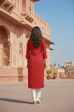 Thumbnail for SRS Fashion Red Embroidered Rayon Straight Kurta Set - Dista