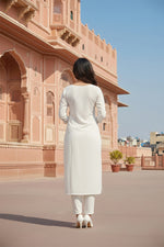 Thumbnail for SRS Fashion White Embroidered Rayon Straight Kurta Set - Dista