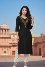 Thumbnail for SRS Fashion Black Embroidered Rayon Straight Kurta Set - Dista