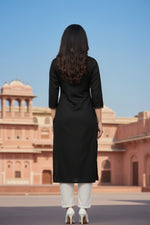 Thumbnail for SRS Fashion Black Embroidered Rayon Straight Kurta Set - Dista