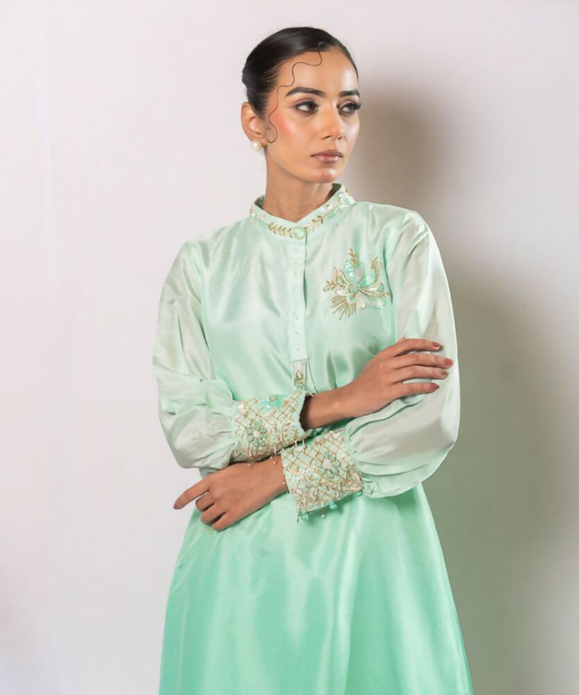 Timaraa Mint Whisper – Aari Zardosi Silk Co-Ord Set - Dista