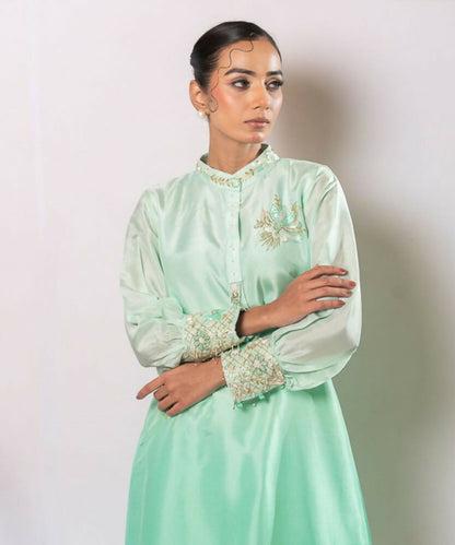 Timaraa Mint Whisper – Aari Zardosi Silk Co-Ord Set - Dista