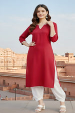 Thumbnail for SRS Fashion Red Embroidered Rayon Straight Kurta Set - Dista