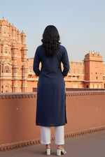 Thumbnail for SRS Fashion Blue Embroidered Rayon Straight Kurta Set - Dista