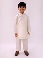 Thumbnail for Lil Drama Mishti White Kurta Pyjama and Jacket For Boys