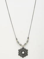 Thumbnail for NVR Women's Silver-Toned Decent Floral Shape Pendant with Chain - Distacart