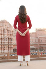 Thumbnail for SRS Fashion Red Embroidered Rayon Straight Kurta Set - Dista