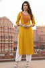 SRS Fashion Yellow Embroidered Rayon Straight Kurta Set - Dista
