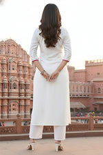 Thumbnail for SRS Fashion White Embroidered Rayon Straight Kurta Set - Dista