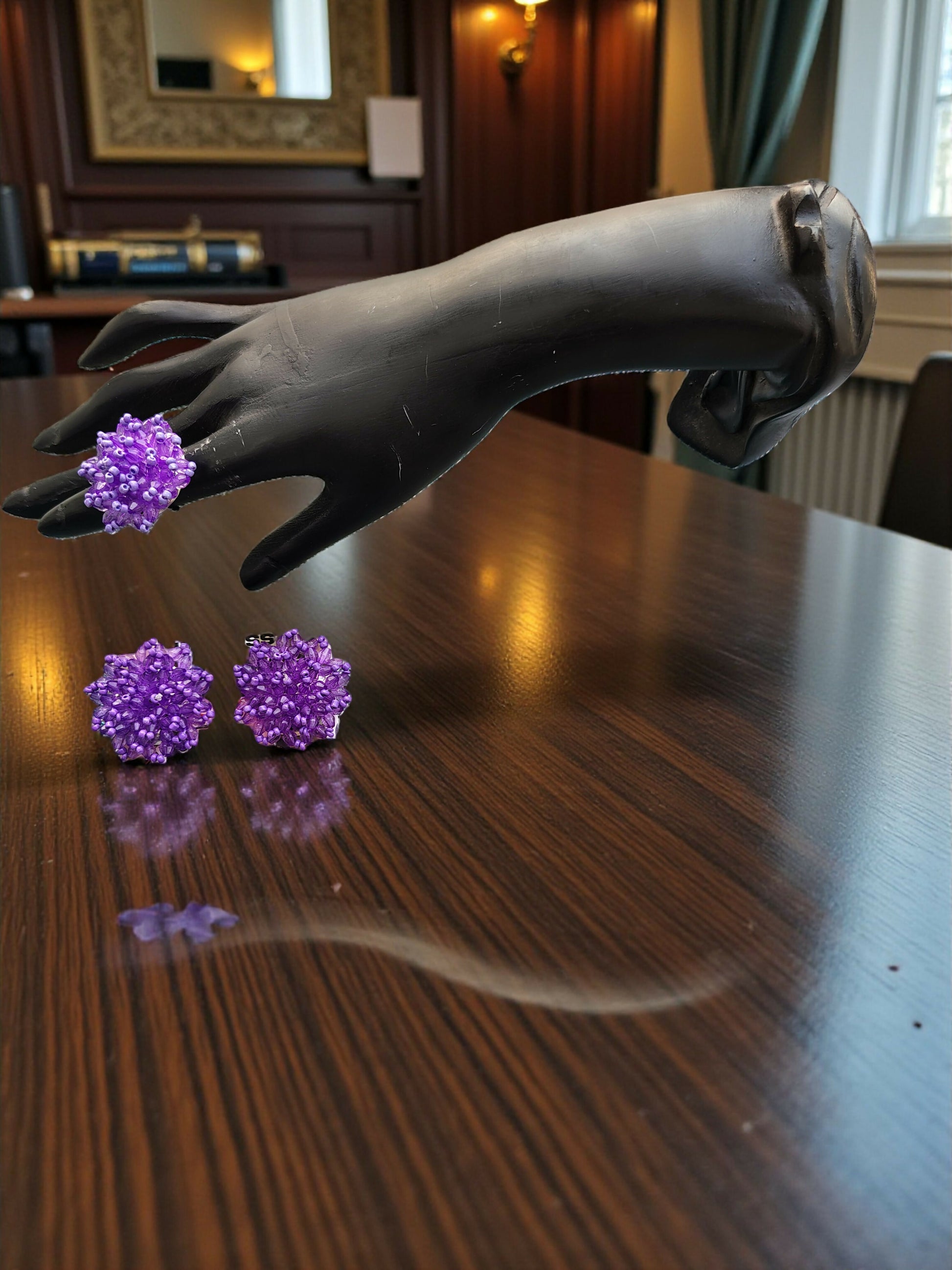 Inhanns Rangmani Crystal Duo – Adjustable Ring + Statement Earrings Set - Purple - Distacart