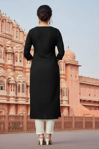 SRS Fashion Black Embroidered Rayon Straight Kurta Set - Dista