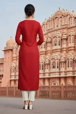 Thumbnail for SRS Fashion Red Embroidered Rayon Straight Kurta Set - Dista