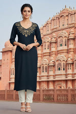 Thumbnail for SRS Fashion Blue Embroidered Rayon Straight Kurta Set - Dista