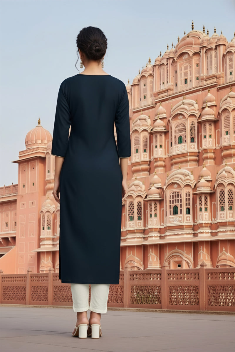 SRS Fashion Blue Embroidered Rayon Straight Kurta Set - Dista