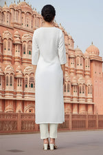 Thumbnail for SRS Fashion White Embroidered Rayon Straight Kurta Set - Dista