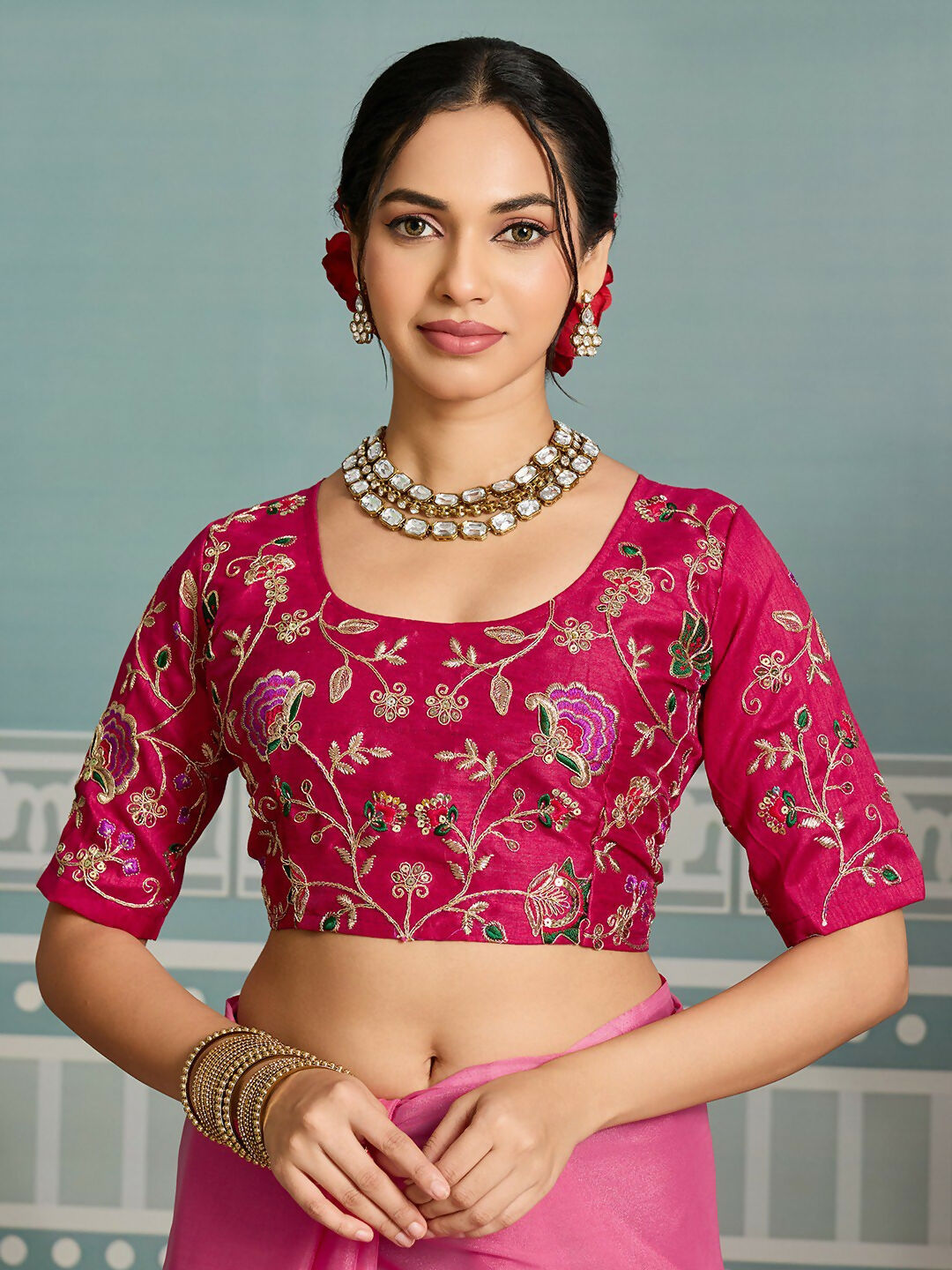 Teeya Creation New Exclusive Wedding Wear Georgette Saree-Pink - Dista