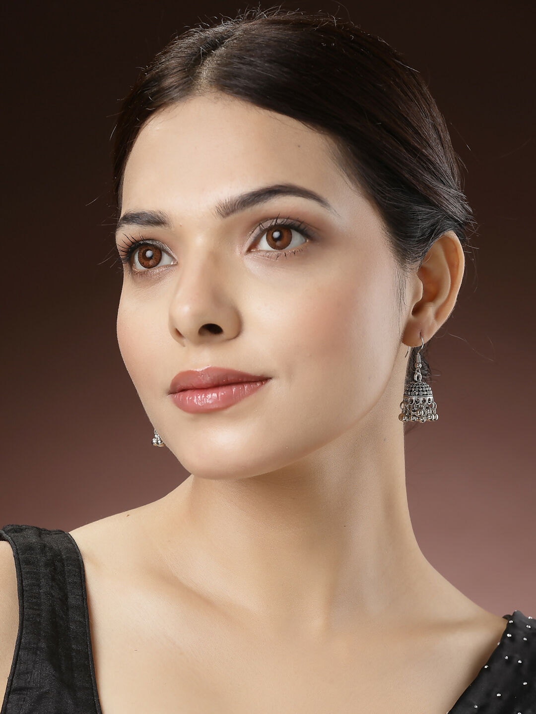 NVR Women's Silver-Toned German Silver Oxidised Dome Shaped Jhumka Earrings - Distacart