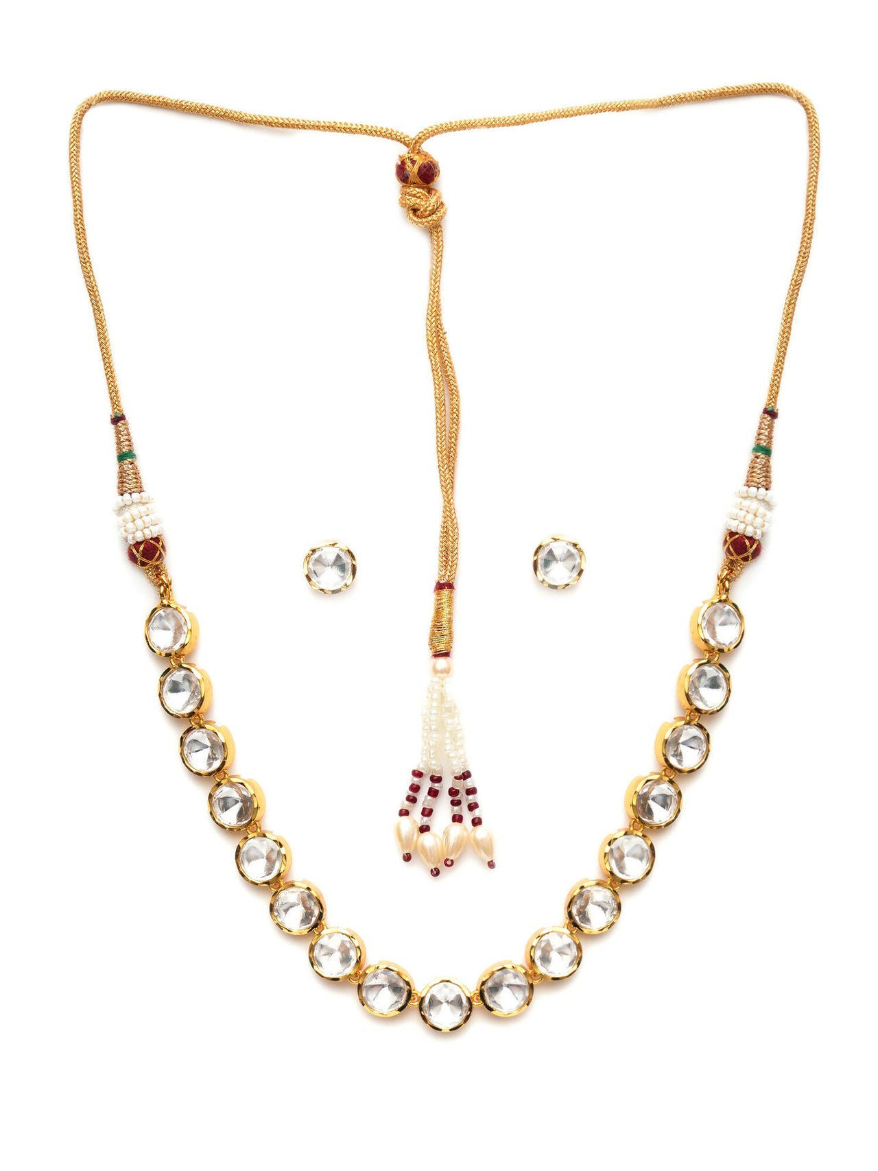 Kundan Choker with Studs Jewellery Set (Gold) - Ruby Raang - Distacart