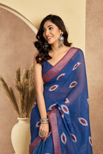Thumbnail for Vastranavya Blue Digital Printed Linen Ready To Wear Pocket Saree with Unstitched Blouse - Distacart
