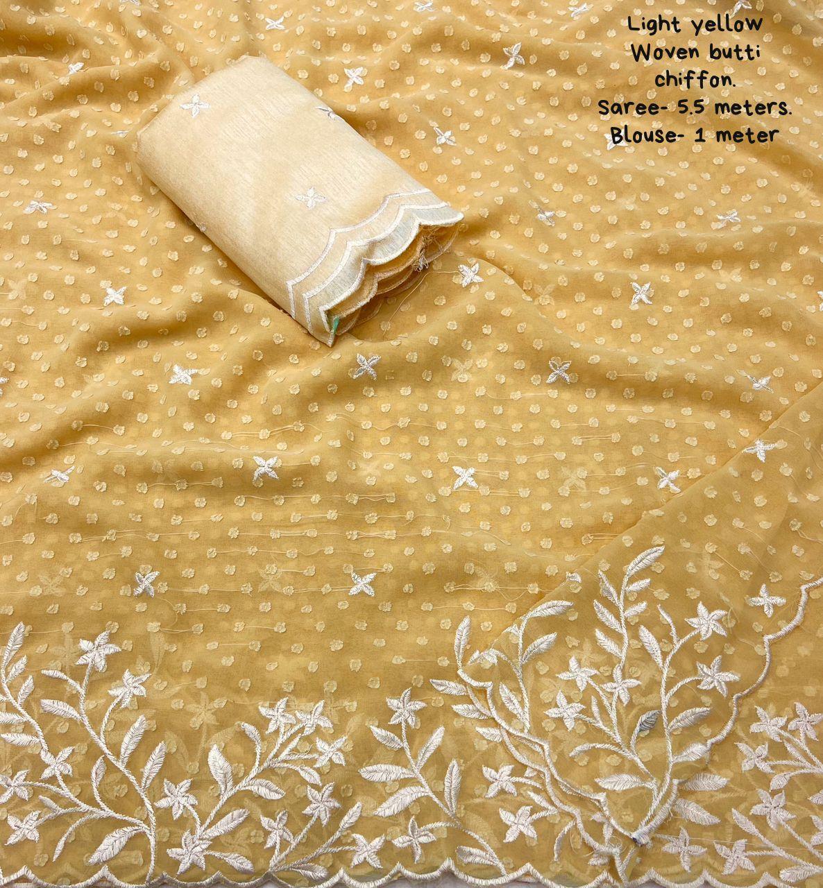 Yellow Pure Chiffon Woven Design Saree with Unstitched Blouse - Hiral Fashion - Distacart