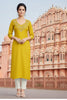 SRS Fashion Yellow Embroidered Rayon Straight Kurta Set - Dista