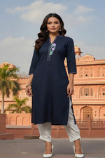 Thumbnail for SRS Fashion Blue Embroidered Rayon Straight Kurta Set - Dista