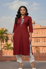 Thumbnail for SRS Fashion Red Embroidered Rayon Straight Kurta Set - Dista