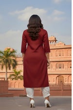 Thumbnail for SRS Fashion Red Embroidered Rayon Straight Kurta Set - Dista