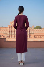 Thumbnail for SRS Fashion Red Embroidered Rayon Straight Kurta Set - Dista