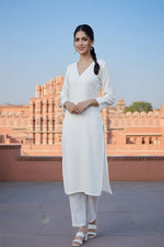 Thumbnail for SRS Fashion White Embroidered Rayon Straight Kurta Set - Dista