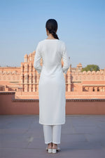 Thumbnail for SRS Fashion White Embroidered Rayon Straight Kurta Set - Dista