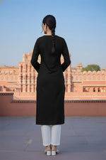 Thumbnail for SRS Fashion Black Embroidered Rayon Straight Kurta Set - Dista