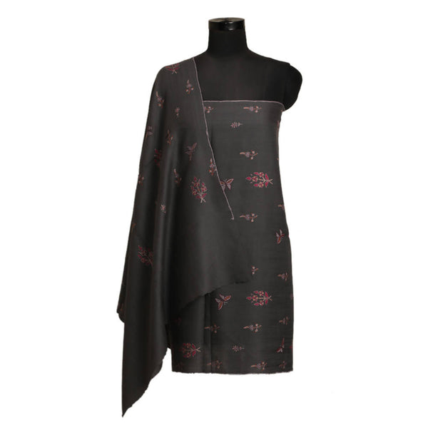Nizalia Handmade Paper Mache Soozni Work Dark Grey Pashmina