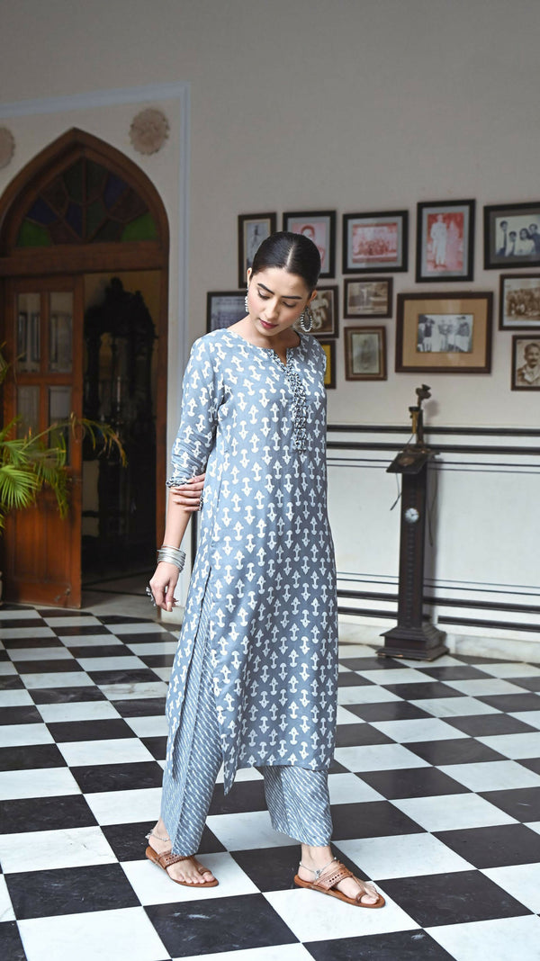 Jyoti Fashion Women's Grey Pure Muslin Heavy Digital Printed Kurta Plazo Set - Distacart