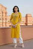SRS Fashion Yellow Embroidered Rayon Straight Kurta Set - Dista