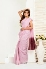 Thumbnail for Joban Fashion Light Pink  Striped Linen Ready To Wear Saree With Unstitched Blouse - Distacart