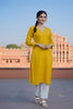 SRS Fashion Yellow Embroidered Rayon Straight Kurta Set - Dista