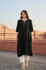 Thumbnail for SRS Fashion Black Embroidered Rayon Straight Kurta Set - Dista