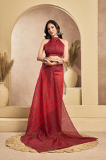 Thumbnail for Vastranavya Rust Digital Printed Linen Ready To Wear Designer Saree with Unstitched Blouse - Distacart