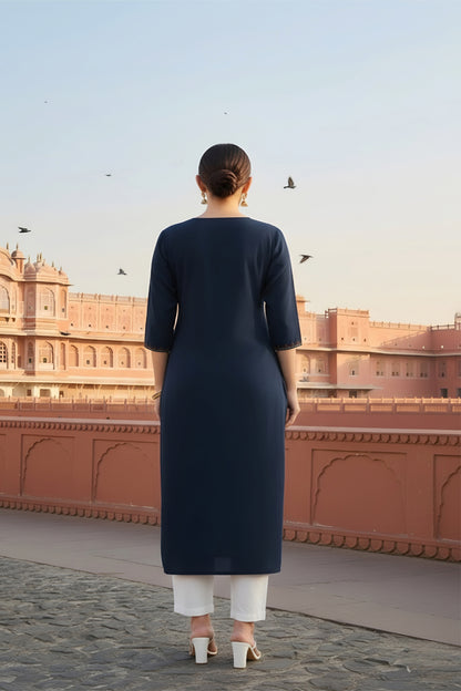 SRS Fashion Blue Embroidered Rayon Straight Kurta Set - Dista