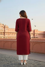 Thumbnail for SRS Fashion Red Embroidered Rayon Straight Kurta Set - Dista
