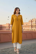 Thumbnail for SRS Fashion Yellow Embroidered Rayon Straight Kurta Set - Dista