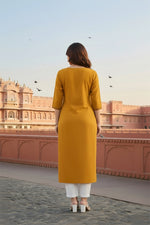 Thumbnail for SRS Fashion Yellow Embroidered Rayon Straight Kurta Set - Dista