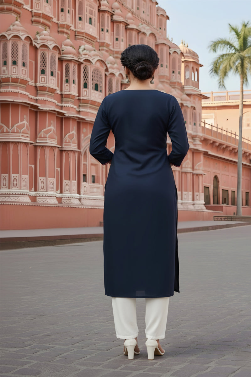 SRS Fashion Blue Embroidered Rayon Straight Kurta Set - Dista