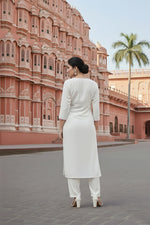 Thumbnail for SRS Fashion White Embroidered Rayon Straight Kurta Set - Dista